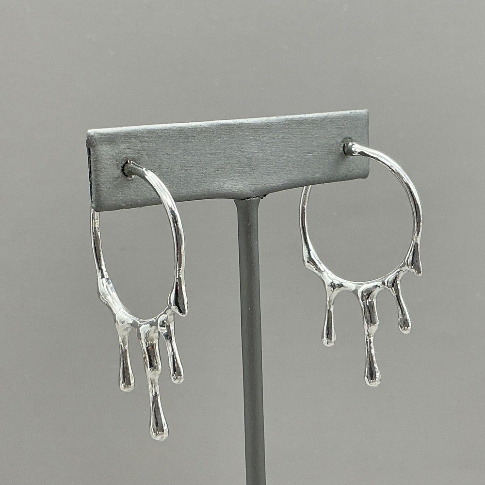 Earrings Silver Tone‎ Drip Hoop Dangle Drop Womens Asymmetrical Modern Jewelry